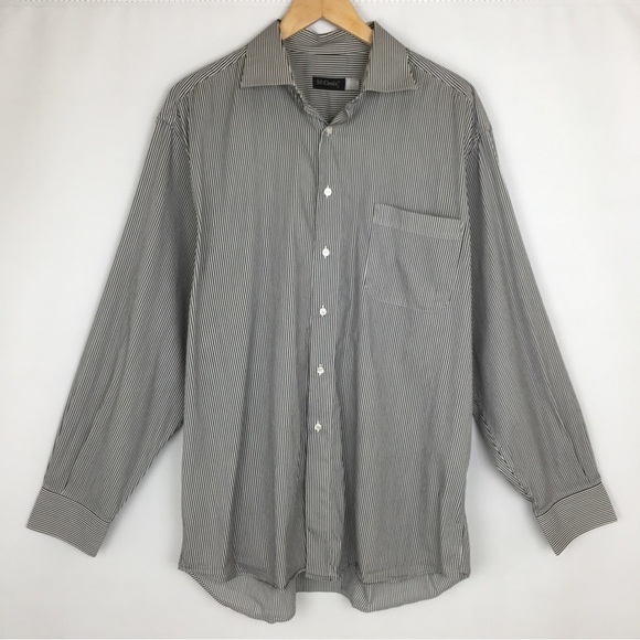 St. Croix Men Button Down Shirt Long Sleeve Black White Stripes Made In Italy XL - Picture 2 of 9